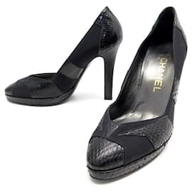 NEW CHANEL SHOES PUMPS G26126 36 PYTHON AND BLACK CANVAS NEW SHOES - Chanel