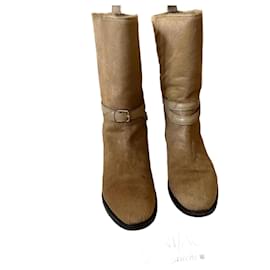 Bottes motardes Yves Saint Laurent en cuir poulain beige