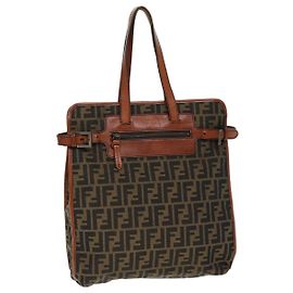 Bolso tote de lona FENDI Zucca Castaño Negro Auth am6121