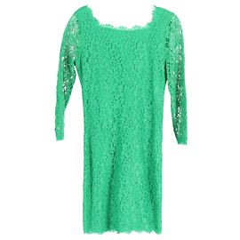 Diane Von Furstenberg Vestido de encaje de manga larga Zarita en rayón verde