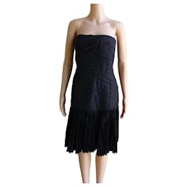 Lanvin Schwarzes Plissee Bustierkleid aus Seide und Acetat