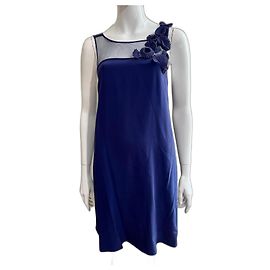 Whistles Vestido de seda azul marino con adorno floral