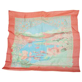 Sciarpa in seta Hermes Le Fleuve Sacre Motif Peach & Multicolor - Hermès