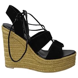 Saint Laurent – Espadrille-Plateau-Wedges aus schwarzem Wildleder