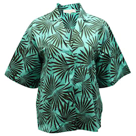 Diane Von Furstenberg Tropical Print Shirt in Green and Black Cotton 