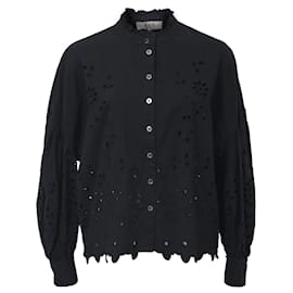 Roseanna Camisa de manga larga con ojales Sea Fern en algodón negro