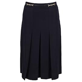 Celine Plissierter Vintage-Rock aus marineblauer Wolle - Céline