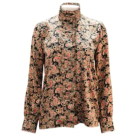Sandro – Hemd aus schwarzem Satin mit Paisley-Print