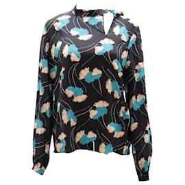 Rochas – Langärmlige Bluse mit Blumenmuster aus schwarzer Seide