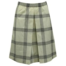 Falda hasta la rodilla plisada a cuadros de Tory Burch en algodón color crema