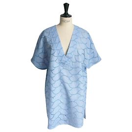 BEL AIR Sommerkleid mit durchbrochenem Himmelblau-Karo T2 NEU