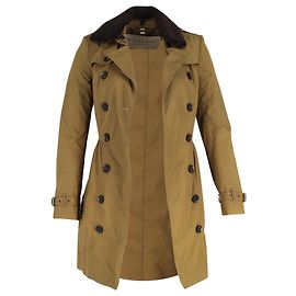 Trench Burberry Brit con colletto lungo in shearling in cotone verde oliva