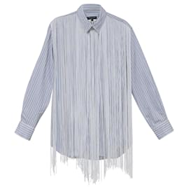 Comme des Garçons Homme Plus gestreiftes Fransenhemd aus hellblauer Baumwolle - Comme Des Garcons
