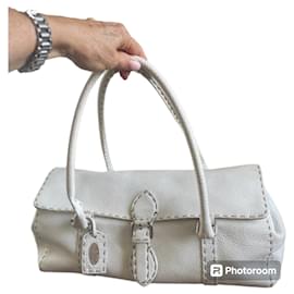 Borsa a mano Fendi Selleria Linda in pelle martellata bianca - Autre Marque