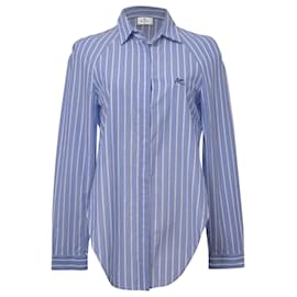  Etro Cropped Shirt Blouse in Blue Striped Cotton