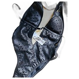 Autre Marque GiGi C Camilla Einteiler Badeanzug Faux Leather Schwarz XS