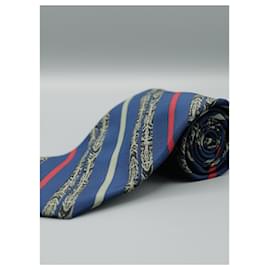 Corbata Trussardi de seda azul con rayas rojas y grises