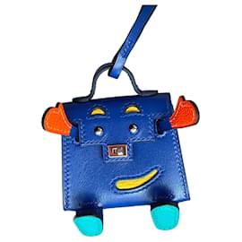 Hermès Kelly Doll Taschenanhänger Blau Leder