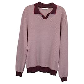 Herr P. Slim-Fit-Langarm-Poloshirt aus roter Baumwolle mit Wabenmuster - Autre Marque