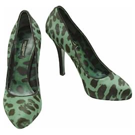 Dolce & Gabbana Décolleté Leopardate Verde in Pelle di Vitello 37.5
