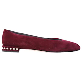 Stuart Weitzman Ballerine impreziosite da pere in pelle scamosciata rossa
