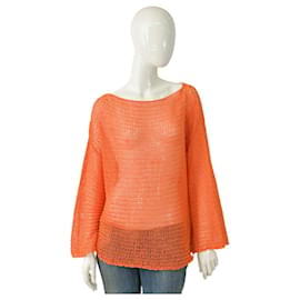 Vicolo Glitzerndes Orangefarbenes Stricktop mit Lochmuster