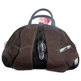 Christian Dior Borsa a mano Double Saddle Nera in Tela e Pelle Verniciata