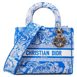 DIOR - Borsa a spalla Lady D-Lite media in toile de jouy blu elettrico