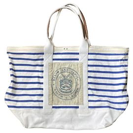 Ralph Lauren Denim & Supply Baumwoll Canvas Tote Bag Weiß Blau