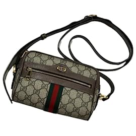 Borsa a mano Gucci Mini Ophidia GG in nylon marrone chiaro