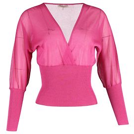 Top Blouson in maglia con scollo a V a maniche lunghe Emilio Pucci in seta rosa