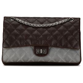 Chanel Reissue 2.55 Double Flap 226 in pelle di vitello Caviar bicolore marrone e pelle di vitello iridescente