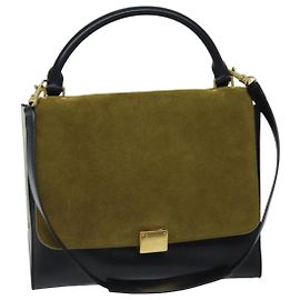 Céline Borsa a mano a trapezio CELINE in pelle scamosciata 2modo Nero Kaki Aut 76216
