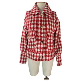 Autre Marque Abrigo corto de tweed Ghingham Neo noir rojo blanco