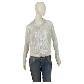 Pinko Liquid Shine Kapuzenjacke Silber Metallic Kurz M