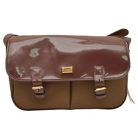 Borsa a tracolla Gianfranco Ferré in tela e pelle vernice marrone