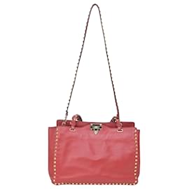 Cabas moyen Valentino Rockstud en cuir rouge - Valentino Garavani