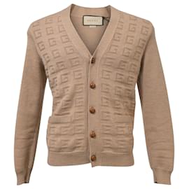 Gucci V-Ausschnitt GG Muster Cardigan aus brauner Wolle