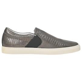 Sneakers Slip-On Lanvin in pelle goffrata grigio metallizzato