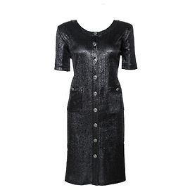 Chanel Seltene schwarze metallische Strickkleid