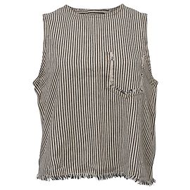T by Alexander Wang Top corto gessato in denim in cotone bianco