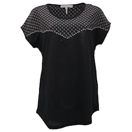 Blusa a maniche corte con borchie Sandro Paisley in seta nera