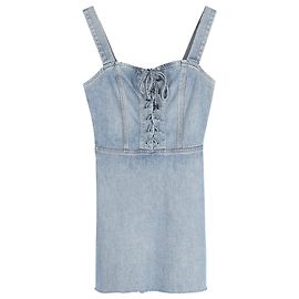 Minivestido Reformation Bustier en denim de algodón azul