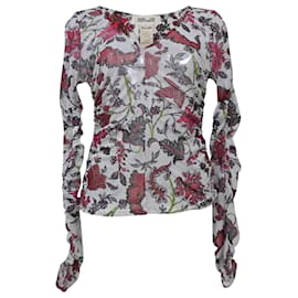 Top Diane Von Furstenberg con stampa a foglie trasparenti in nylon bianco
