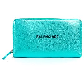 BALENCIAGA - Portefeuille Balenciaga City en cuir grainé bleu irisé