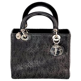 Christian Dior Medium Lady Laced Black Leather Limited Edition Shoulder Bag