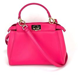 Borsa a spalla Fendi Mini Peekaboo in pelle rosa