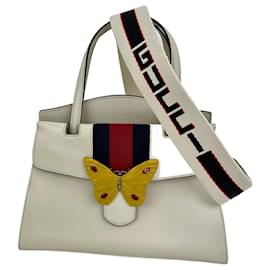 Borsa a mano con manico superiore GUCCI Linea Medium Totem Web a strisce giallo farfalla