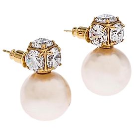 Orecchini a goccia placcati in oro con cristalli e perle sintetiche di CH Carolina Herrera.