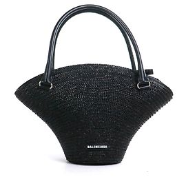 BALENCIAGA - Borsa tote media Balenciaga Beach in paglia nera